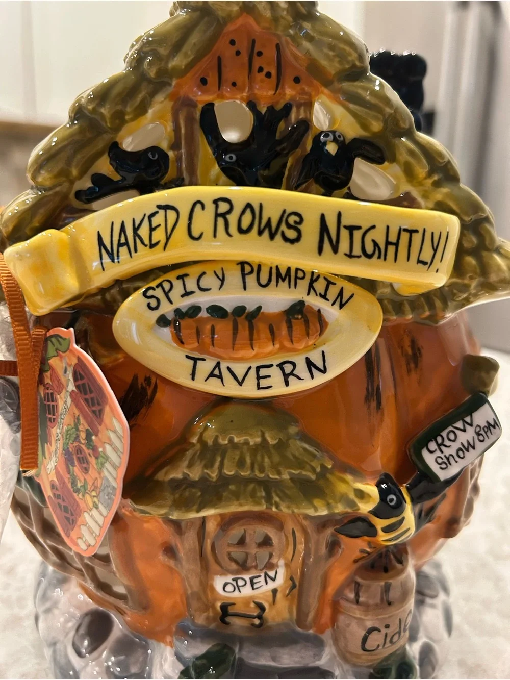 “New” Blue Sky Clayworks Spicy Pumpkin Tavern Halloween House-Tealight holder